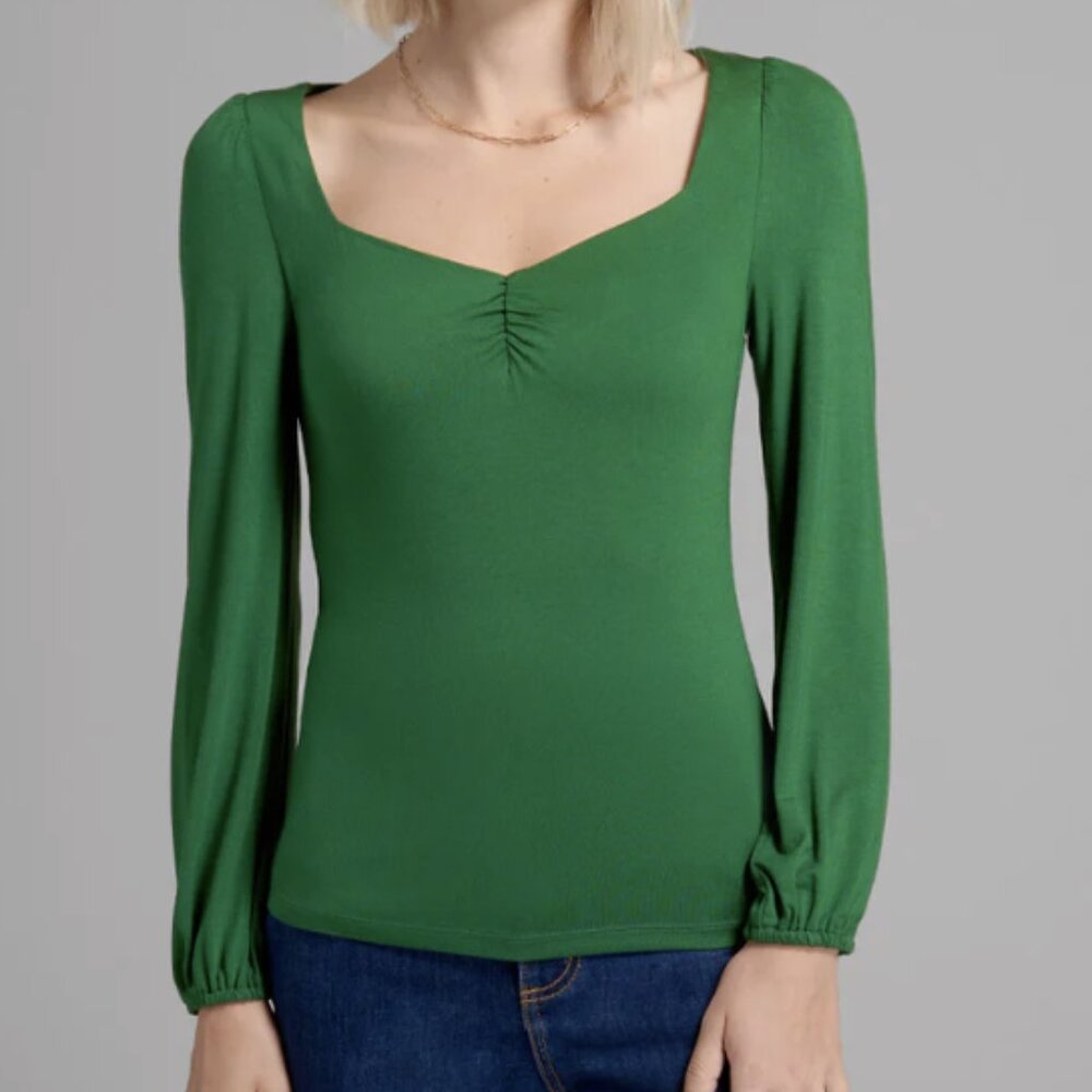 Modcloth 3X Blouse Green 70's Inspired Retro From The Get Go Top Long Sleeves